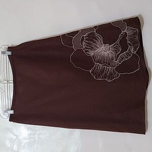 NYGARD COLLECTION Women's Elegant Brown Floral Linen Blend A-Line‎ Skirt Size 10